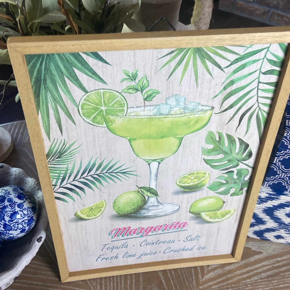 NEW! Vintage Inspired Tropical Margarita Recipe Framed Wood Sign - Picture 3 of 10